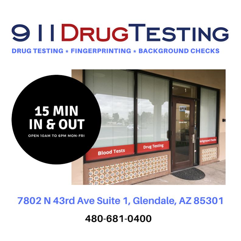 911 Drug Testing & Fingerprinting Glendale | 7802 N 43rd Ave #1, Glendale, AZ 85301, USA | Phone: (480) 681-0400