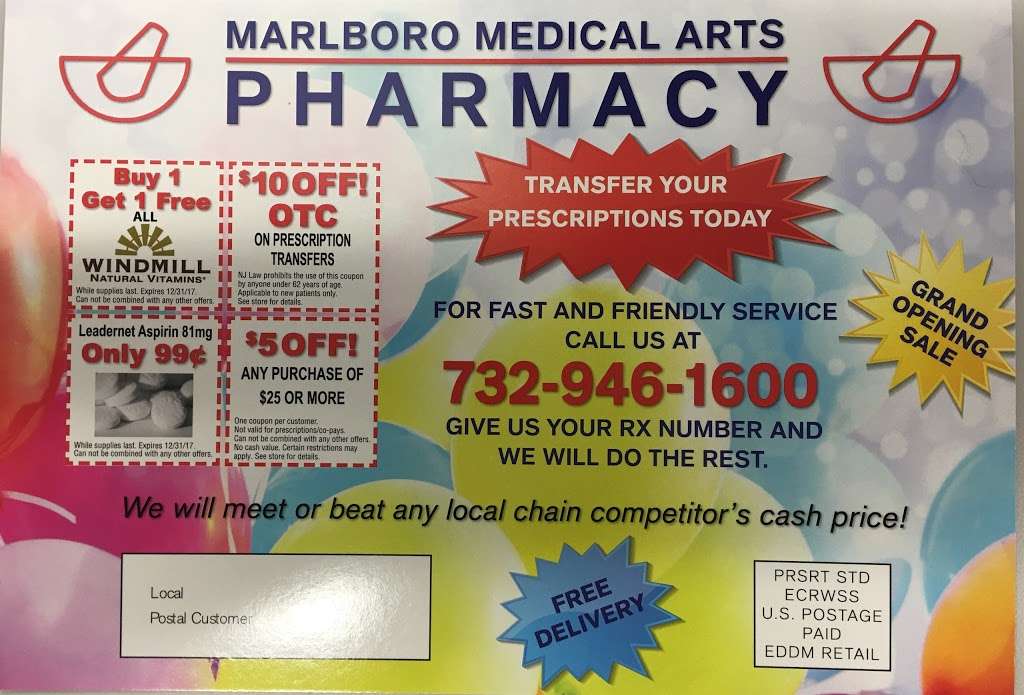 Marlboro Medical Arts Pharmacy | 479 County Rd 520 A-102, Marlboro Township, NJ 07746, USA | Phone: (732) 946-1600