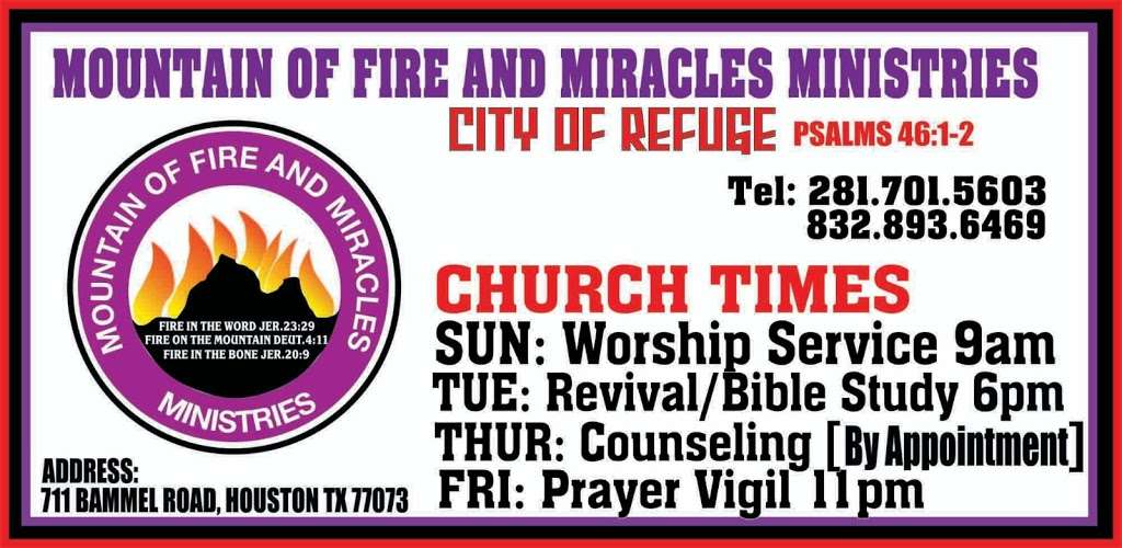 Mountain of Fire & Miracles Ministries | 711 Bammel Rd, Houston, TX 77073, USA | Phone: (281) 701-5603