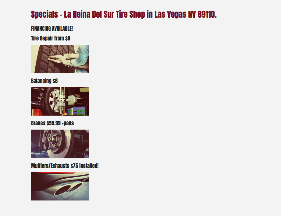 Tire Shop - La Reina Del Sur Llantera | 4561 E Bonanza Rd #150, Las Vegas, NV 89110, USA | Phone: (702) 212-0766