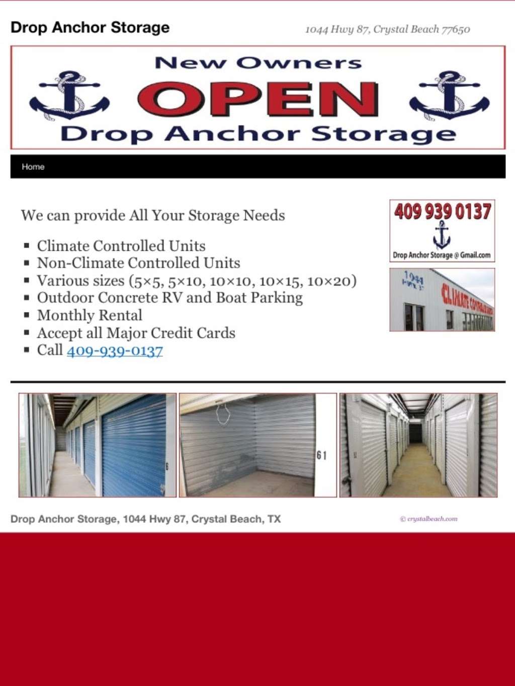 Drop Anchor Storage | 1044 State Hwy 87, Crystal Beach, TX 77650, USA | Phone: (409) 939-0137