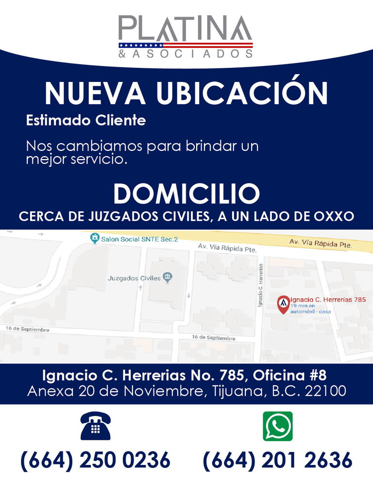 Visas, Sentri, Inmigracion, Platina & Asociados | Ignacio C. Herrerías 785, Anexa 20 de Noviembre, 22100 Tijuana, B.C., Mexico | Phone: 664 250 0236