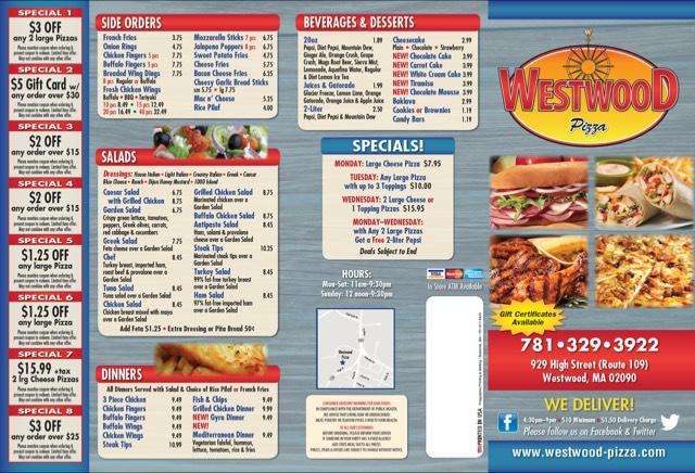 Westwood Pizza | 929 High St, Westwood, MA 02090, USA | Phone: (781) 329-3922