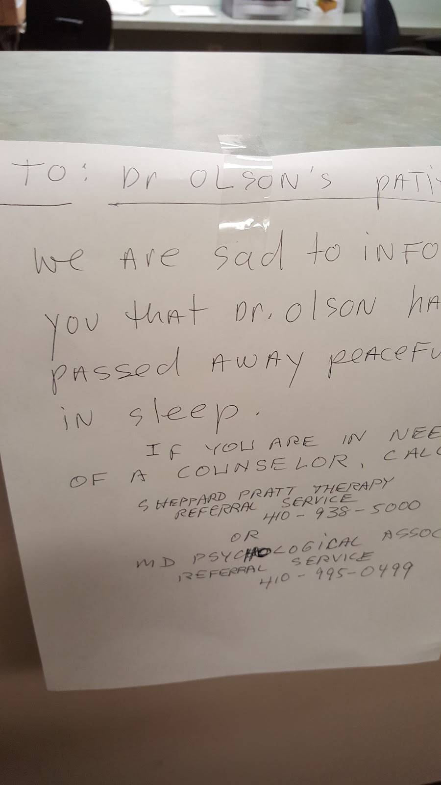 Olson Harry A | 9199 Reisterstown Rd # 105B, Owings Mills, MD 21117, USA | Phone: (410) 356-8260