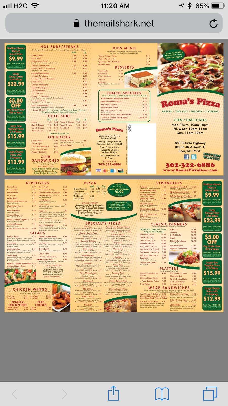 Romas pizza | 883 Pulaski Hwy, Bear, DE 19701, USA | Phone: (302) 322-6886