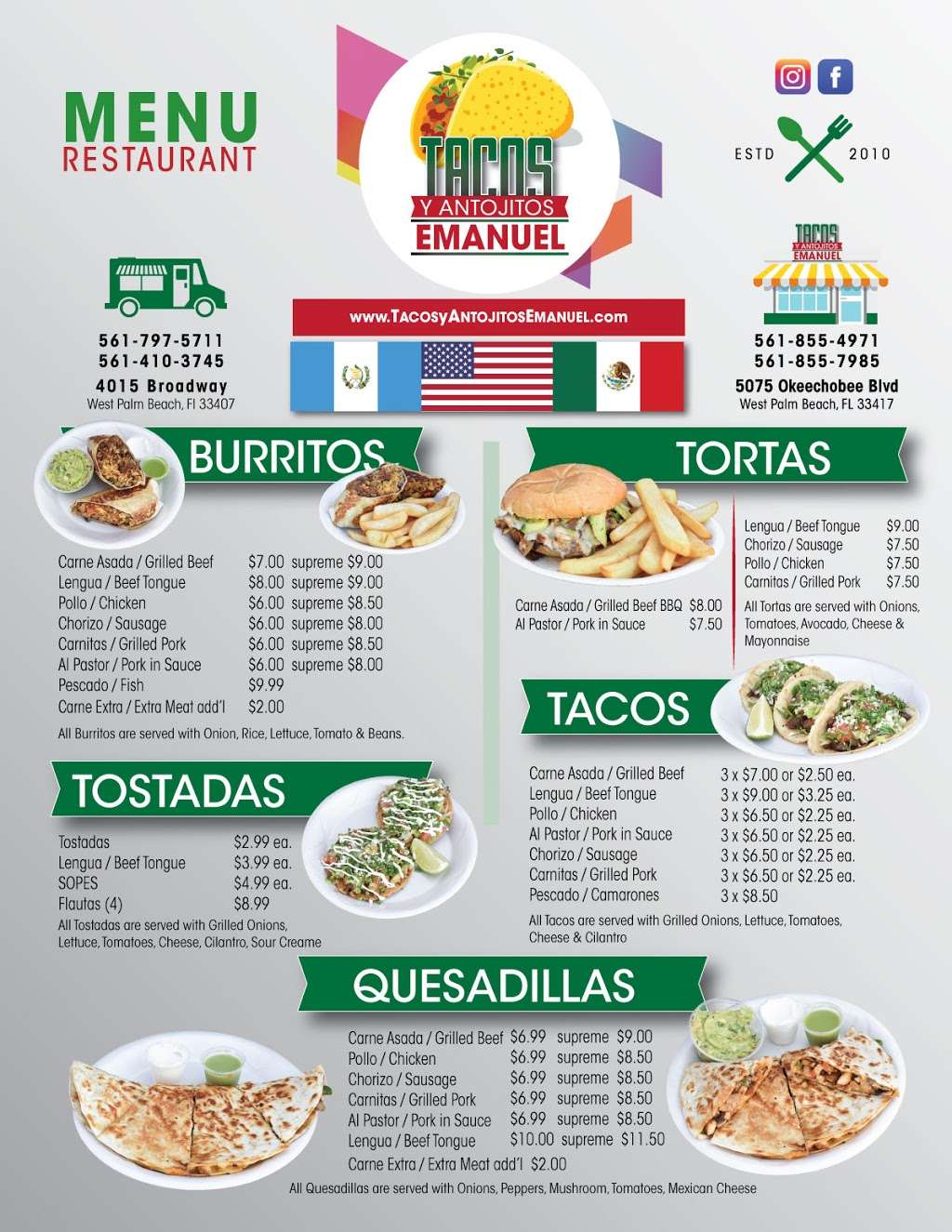 Tacos y Antojitos Emanuel Restaurant | 5075 Okeechobee Blvd, West Palm Beach, FL 33417, USA | Phone: (561) 855-4971