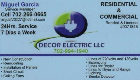 Decor Electric LLC | 3700 Stewart Ave, Las Vegas, NV 89110, USA | Phone: (702) 994-1940