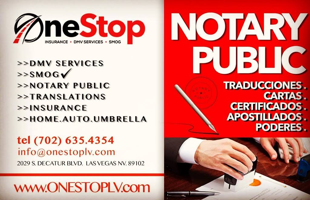 One Stop Insurance & Auto Registration Services | 2029 S Decatur Blvd, Las Vegas, NV 89102, USA | Phone: (702) 635-4354