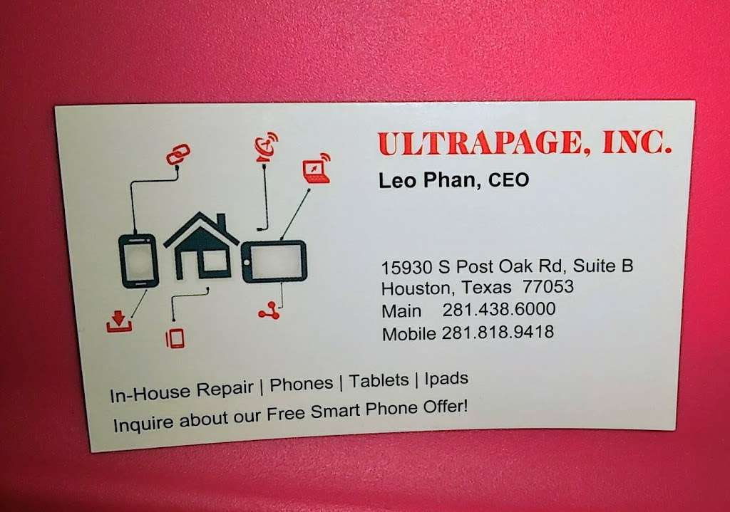 Ultra Page Inc | 15930 S Post Oak Rd # B, Houston, TX 77053, USA | Phone: (281) 438-6000