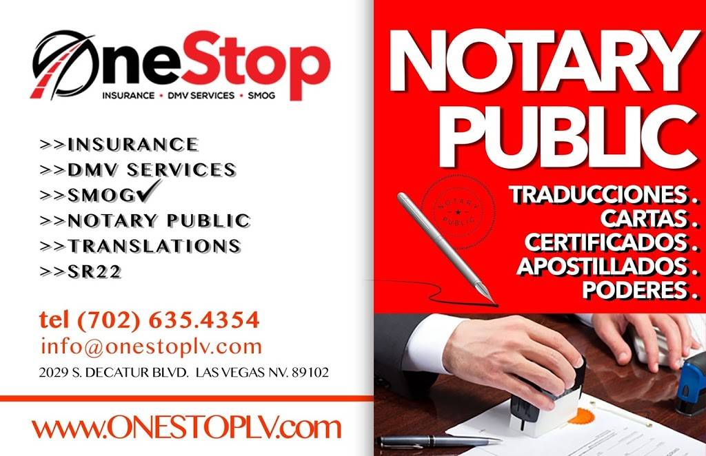 One Stop Insurance & Auto Registration Services | 2029 S Decatur Blvd, Las Vegas, NV 89102, USA | Phone: (702) 635-4354