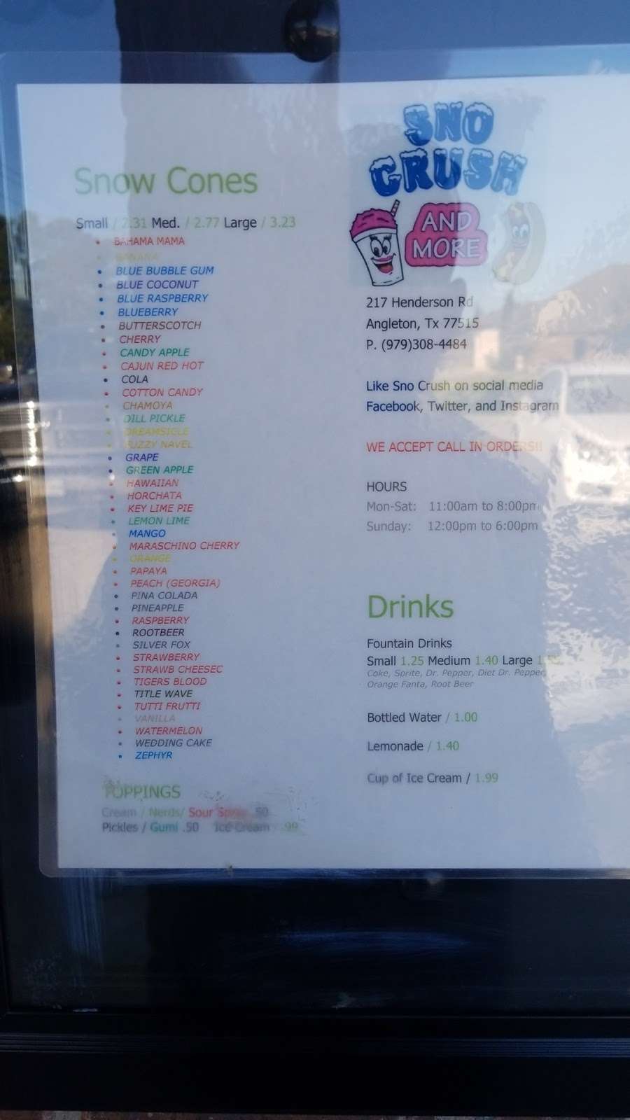 Sno Crush Snow Cones | 217 E Henderson Rd, Angleton, TX 77515, USA | Phone: (979) 308-4484