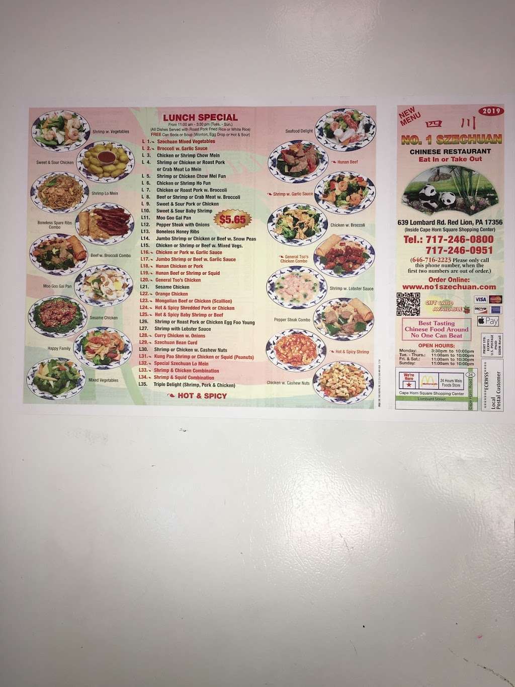 Number One Szechuan | 639 Lombard Rd, Red Lion, PA 17356, USA | Phone: (717) 246-0800