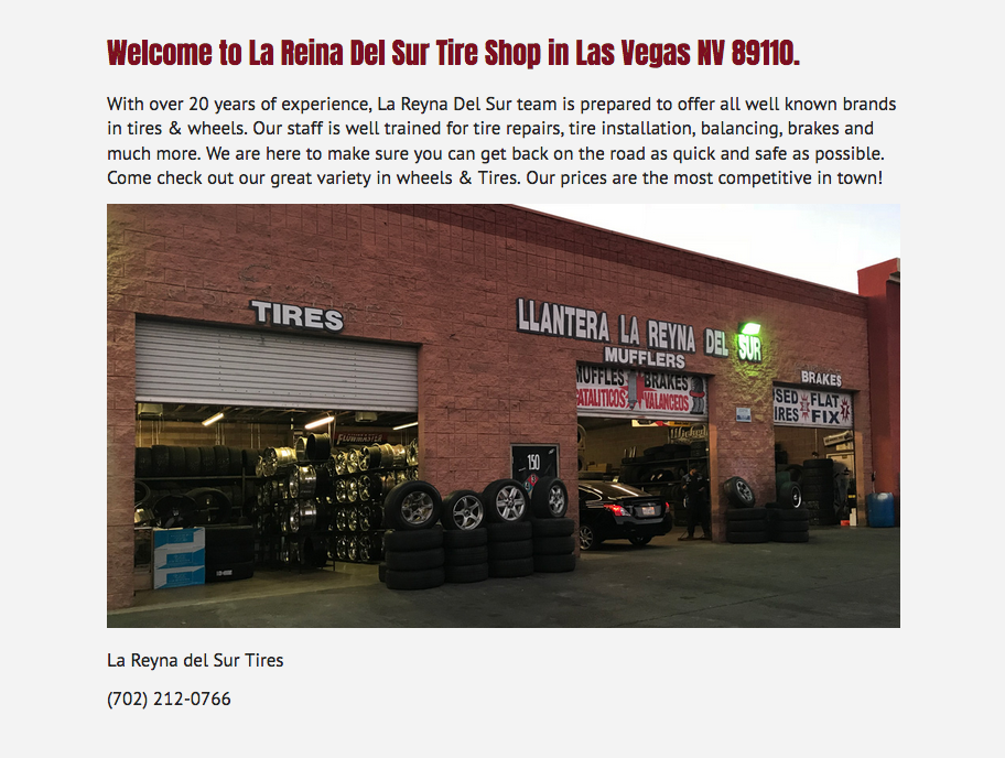 Tire Shop - La Reina Del Sur Llantera | 4561 E Bonanza Rd #150, Las Vegas, NV 89110, USA | Phone: (702) 212-0766