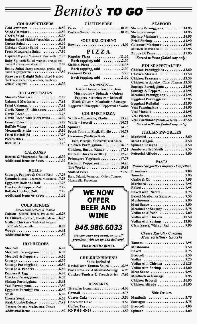 Benitos Pizzeria & Cafe | 32 Ronald Reagan Blvd, Warwick, NY 10990, USA | Phone: (845) 986-6033