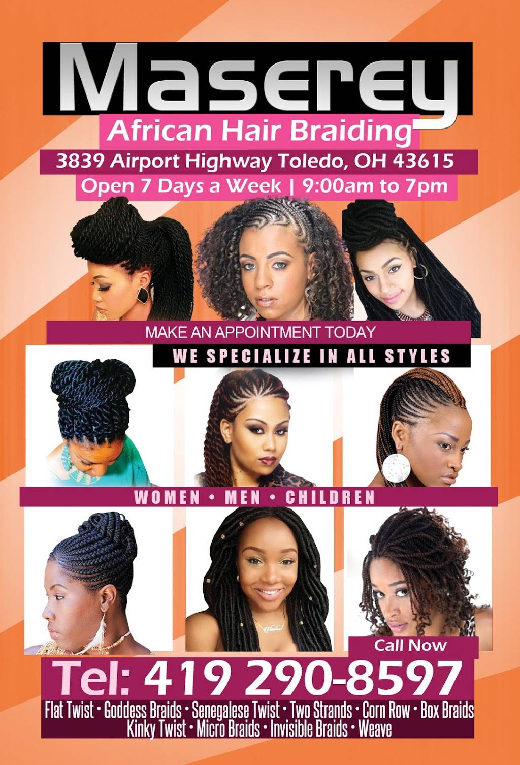 Maserey African Hair Braiding | 3839 Airport Hwy, Toledo, OH 43615, USA | Phone: (419) 290-8597
