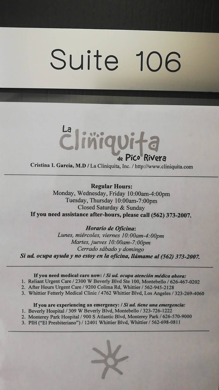 La Cliniquita | 6505 Rosemead Blvd, Pico Rivera, CA 90660, USA | Phone: (562) 373-2007