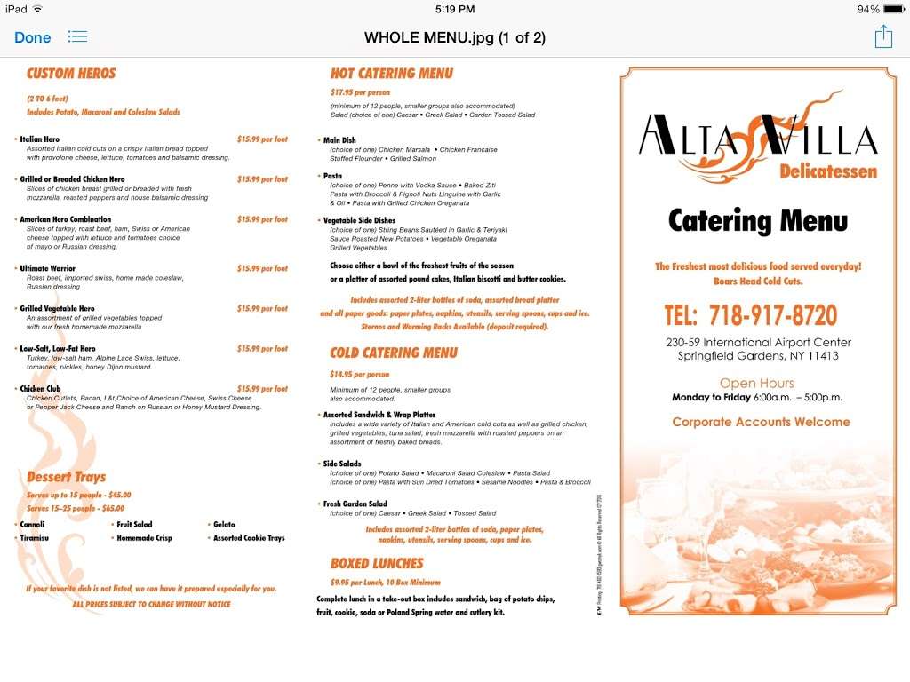 Alta Villa Cafe | 230-59 Rockaway Blvd, Springfield Gardens, NY 11413, USA | Phone: (718) 917-8720