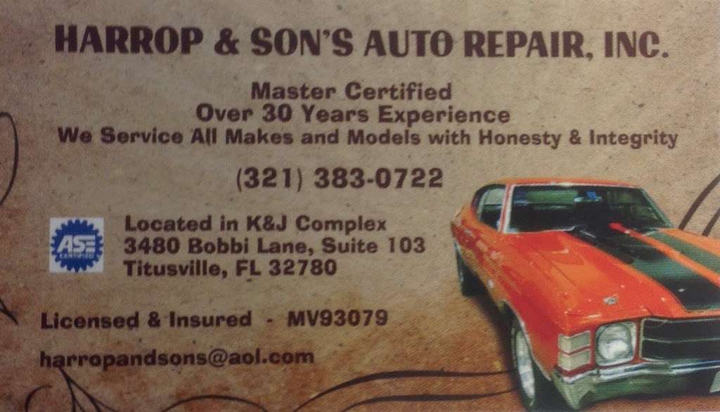 Harrop & Sons Auto Repair Inc. | 3480 Bobbi Ln #103, Titusville, FL 32780, USA | Phone: (321) 383-0722