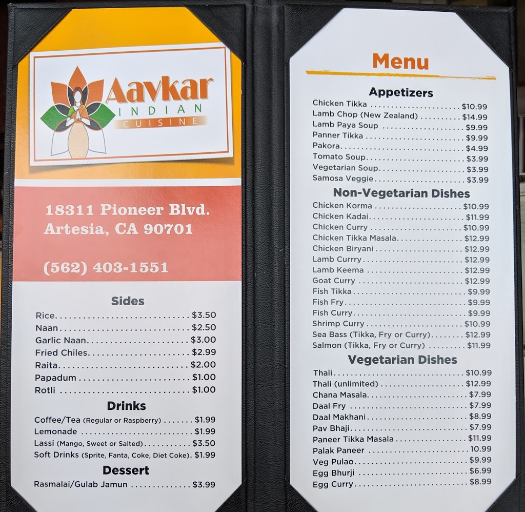 Aavkar Indian Cuisine | 18311 Pioneer Blvd, Artesia, CA 90701, USA | Phone: (562) 403-1551