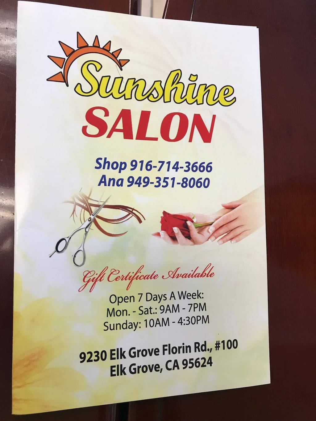 Sunshine Salon | 9230 Elk Grove Florin Rd #100, Elk Grove, CA 95624, USA | Phone: (916) 714-3666