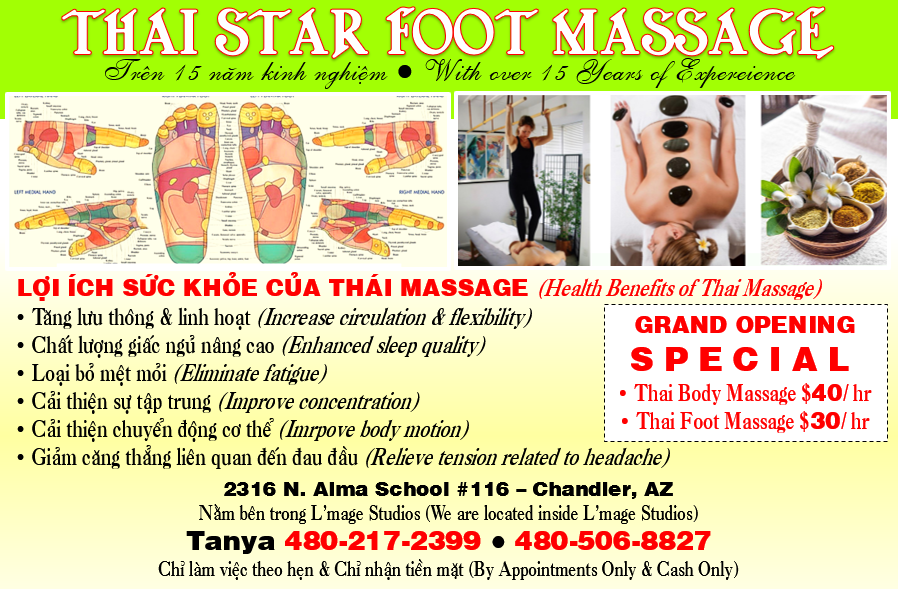 Thai Star Foot Massage | 2316 N Alma School Rd #116, Chandler, AZ 85224, USA | Phone: (480) 217-2399