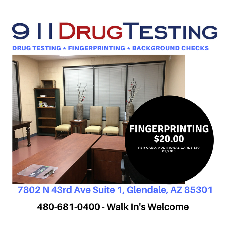 911 Drug Testing & Fingerprinting Glendale | 7802 N 43rd Ave #1, Glendale, AZ 85301, USA | Phone: (480) 681-0400