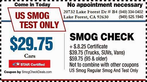 US Smog | 20732 Lake Forest Dr #B4, Lake Forest, CA 92630, USA | Phone: (949) 334-0402