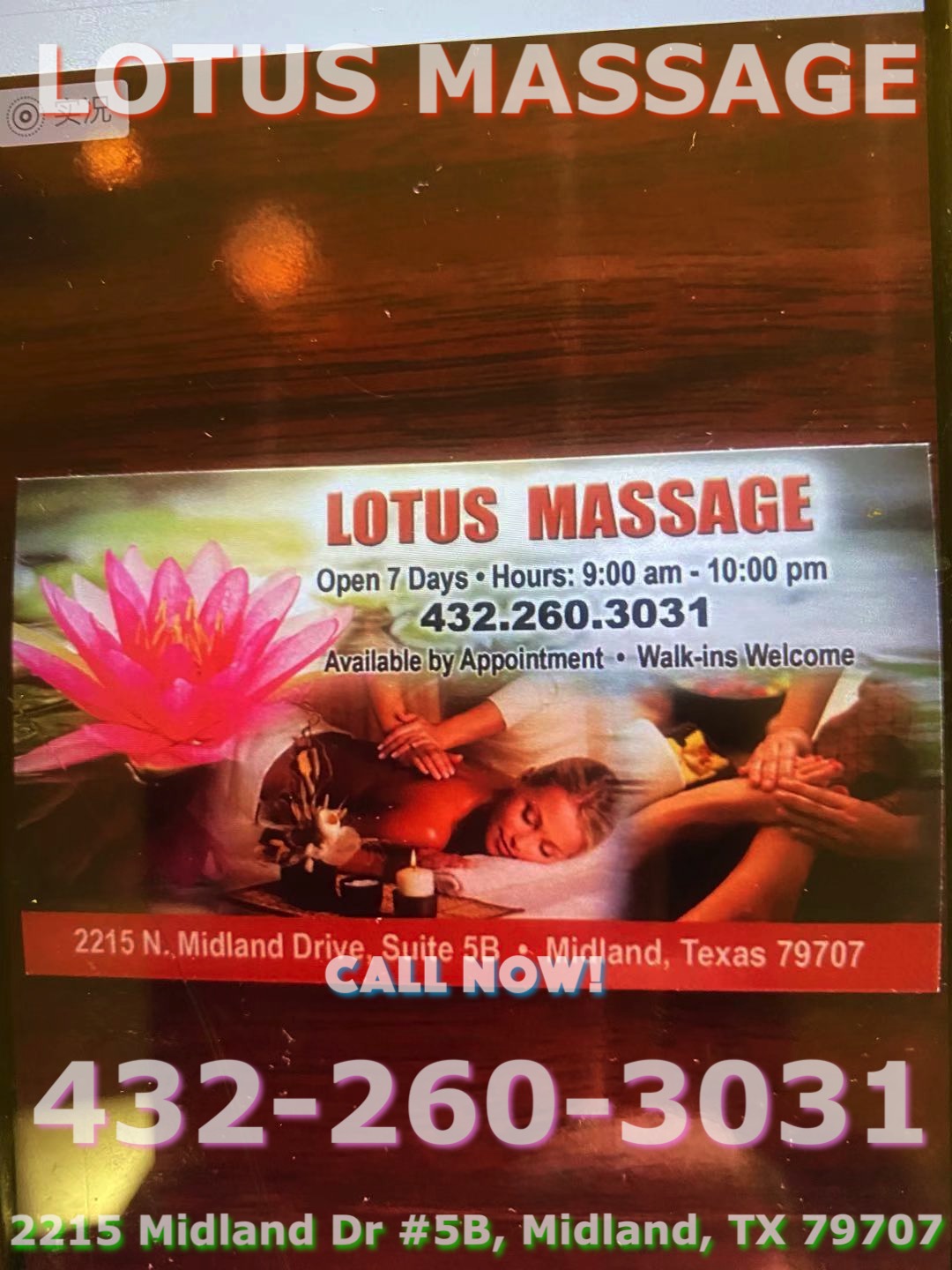 Lotus Massage | 2215 Midland Dr #5B, Midland, TX 79707, United States | Phone: (432) 260-3031