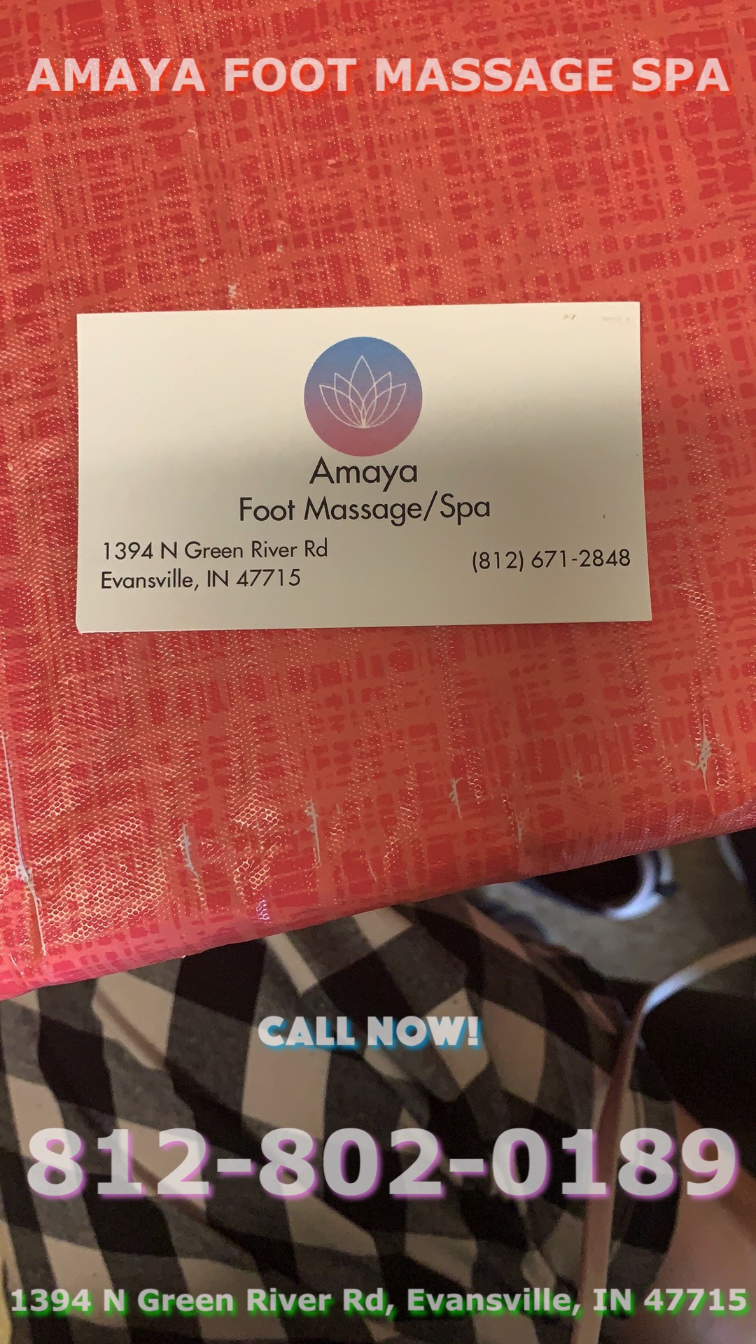 Amaya foot massage spa | 1394 N Green River Rd, Evansville, IN 47715, United States | Phone: (812) 802-0189