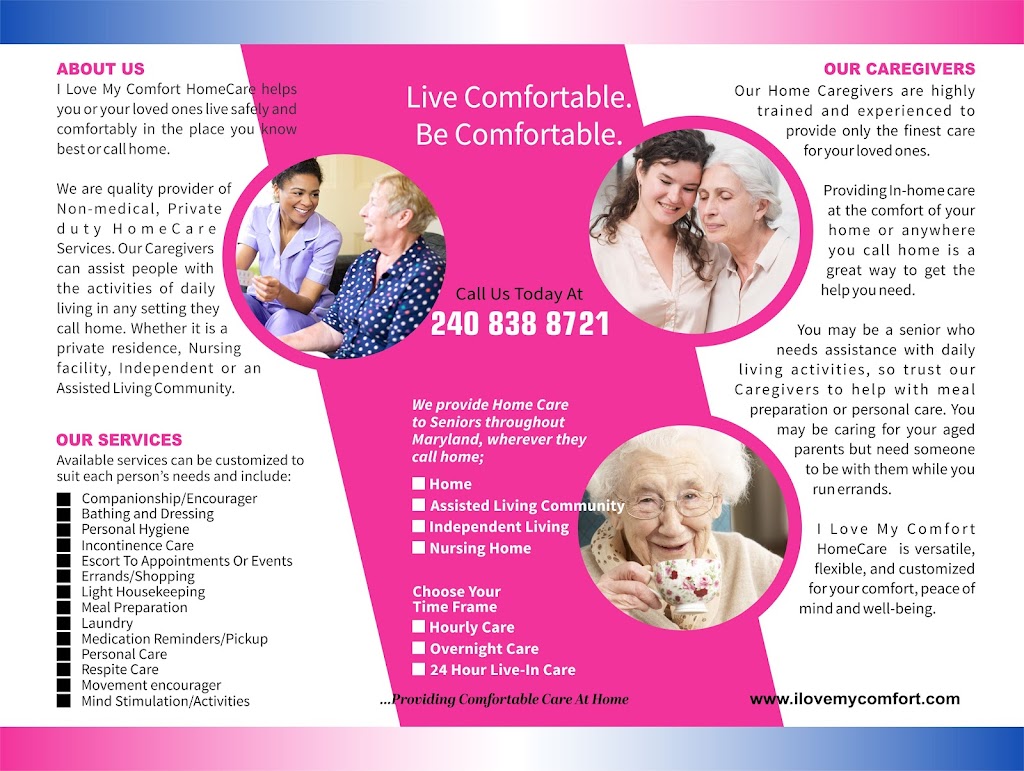 i Love My Comfort HomeCare | 9312 Daly Ct, Laurel, MD 20723, USA | Phone: (240) 838-8721