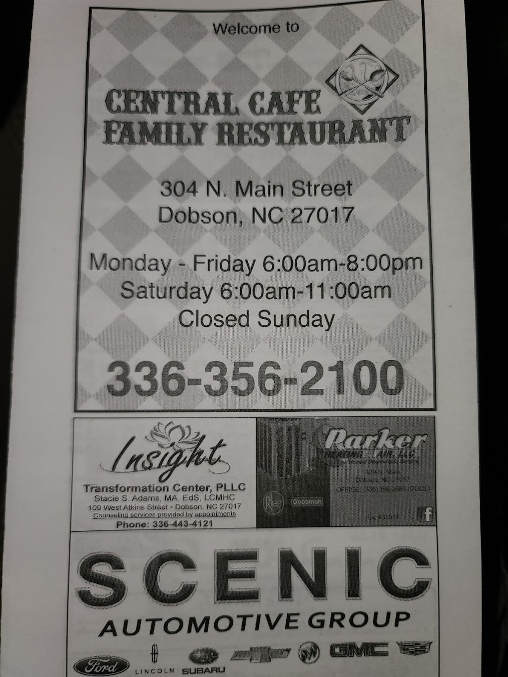 Central Cafe | 304 N Main St, Dobson, NC 27017, USA | Phone: (336) 356-2100
