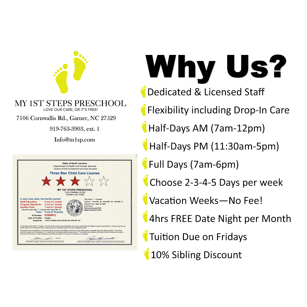 My 1st Steps Preschool | 7106 Cornwallis Rd, Garner, NC 27529, USA | Phone: (919) 763-3903