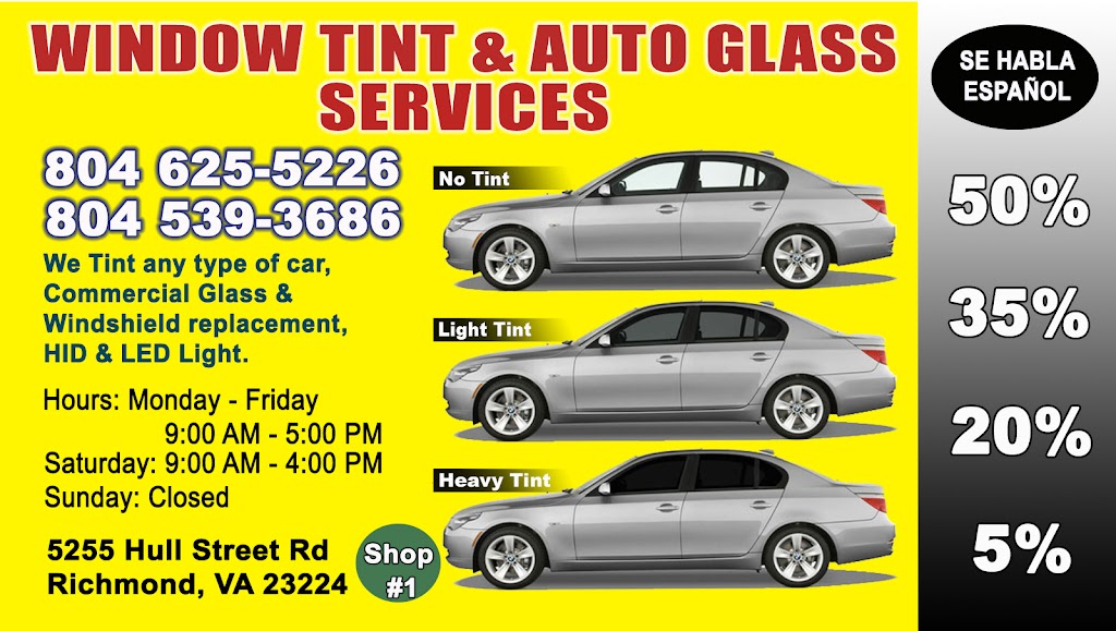 WINDOW TINT & AUTO GLASS SERVICES | 5255 Hull Street Rd #1, Richmond, VA 23224, USA | Phone: (804) 625-5226